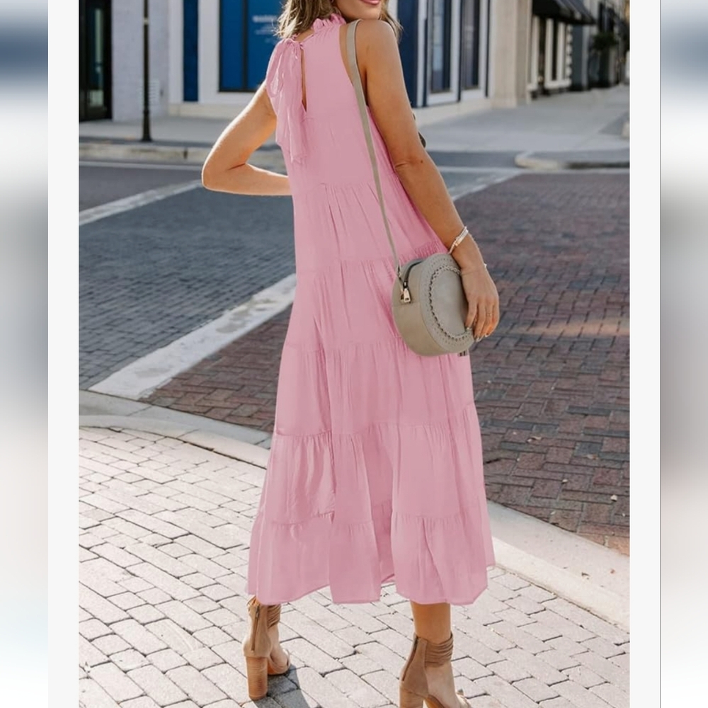 Entro, Pink Tiered Halter Maxi Dress, Large - Picture 4 of 16